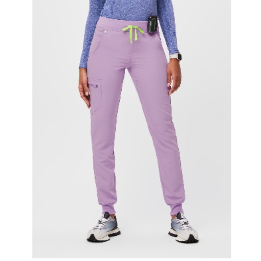 Figs Lavender Dew with GREEN drawstring High-waisted Zamora Jogger Pants